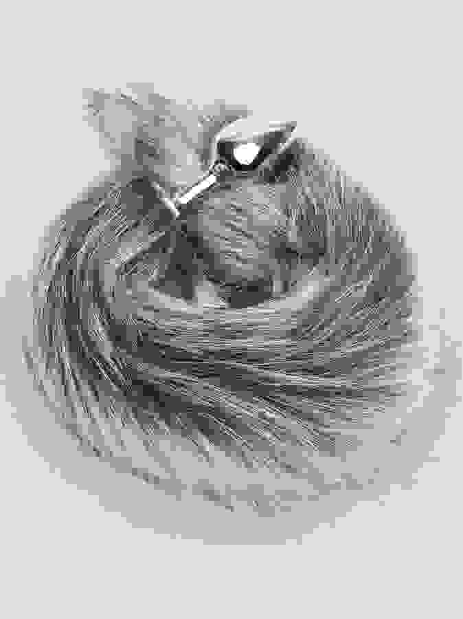 DOMINIX Deluxe Stainless Steel Medium Faux Silver Fox Tail Butt Plug, Silver, hi-res